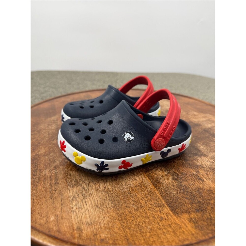 CROCS Shoes Little Kids 7 Navy Blue Clog Red Strap Mickey Mouse Disney